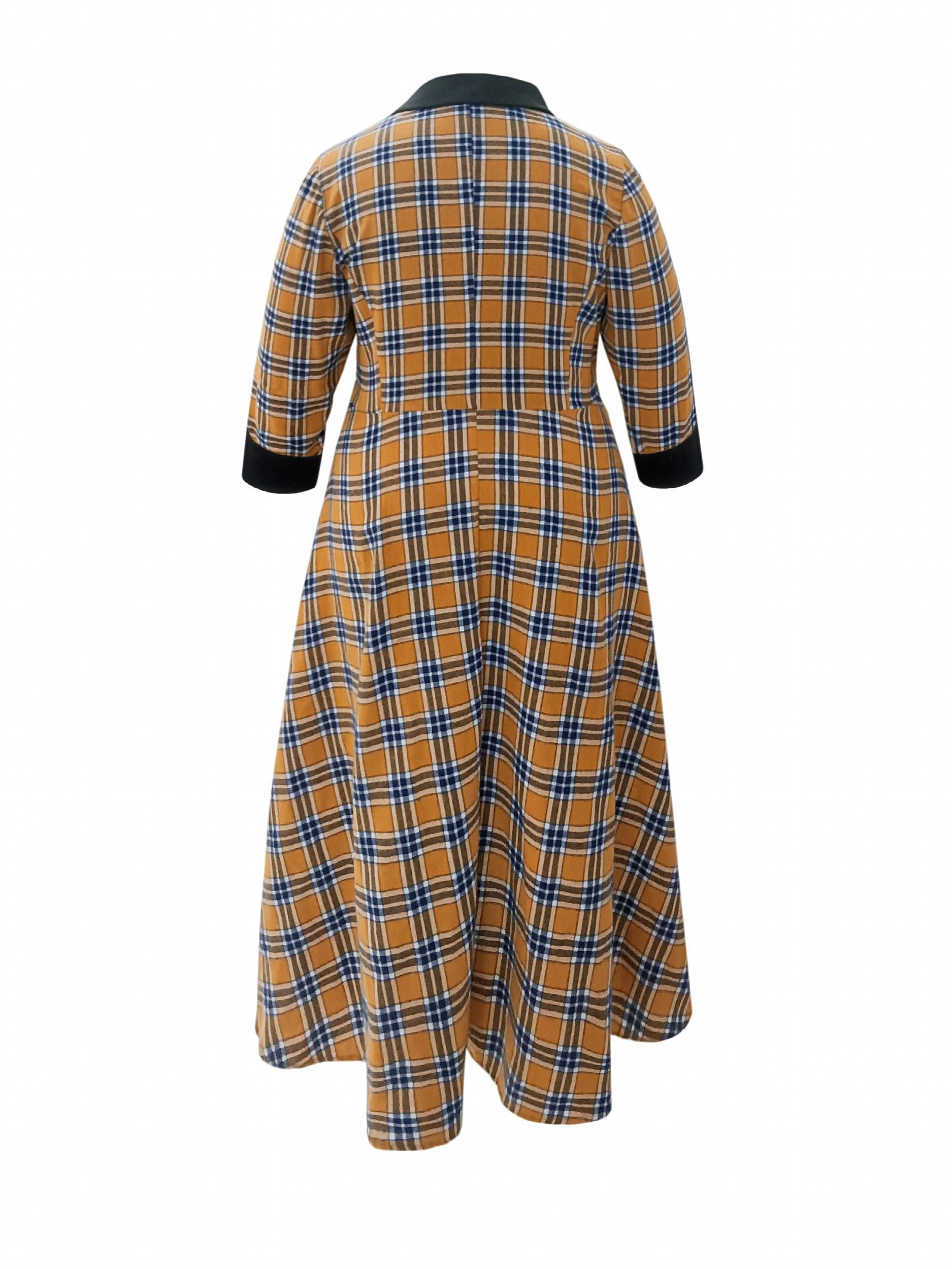  Plaid Print Button Detail A line Maxi Dress