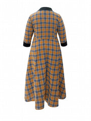  Plaid Print Button Detail A line Maxi Dress