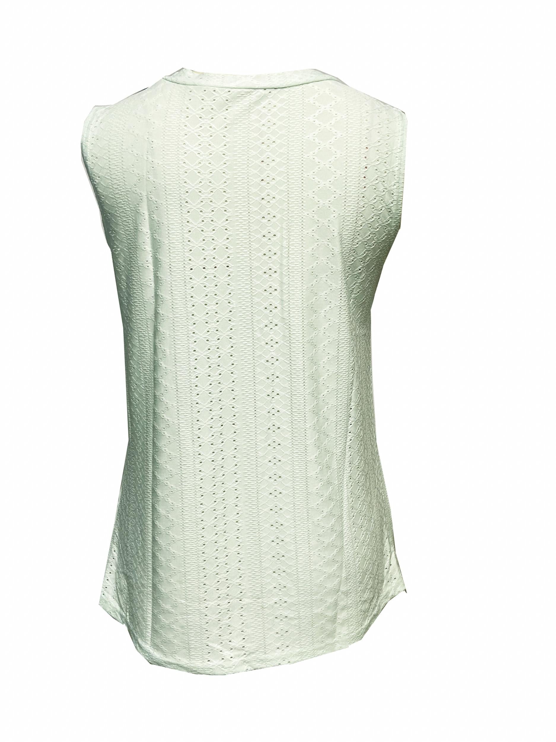 Eyelet Solid Top V Neck Summer Sleeveless Top