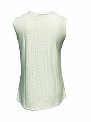 Eyelet Solid Top V Neck Summer Sleeveless Top