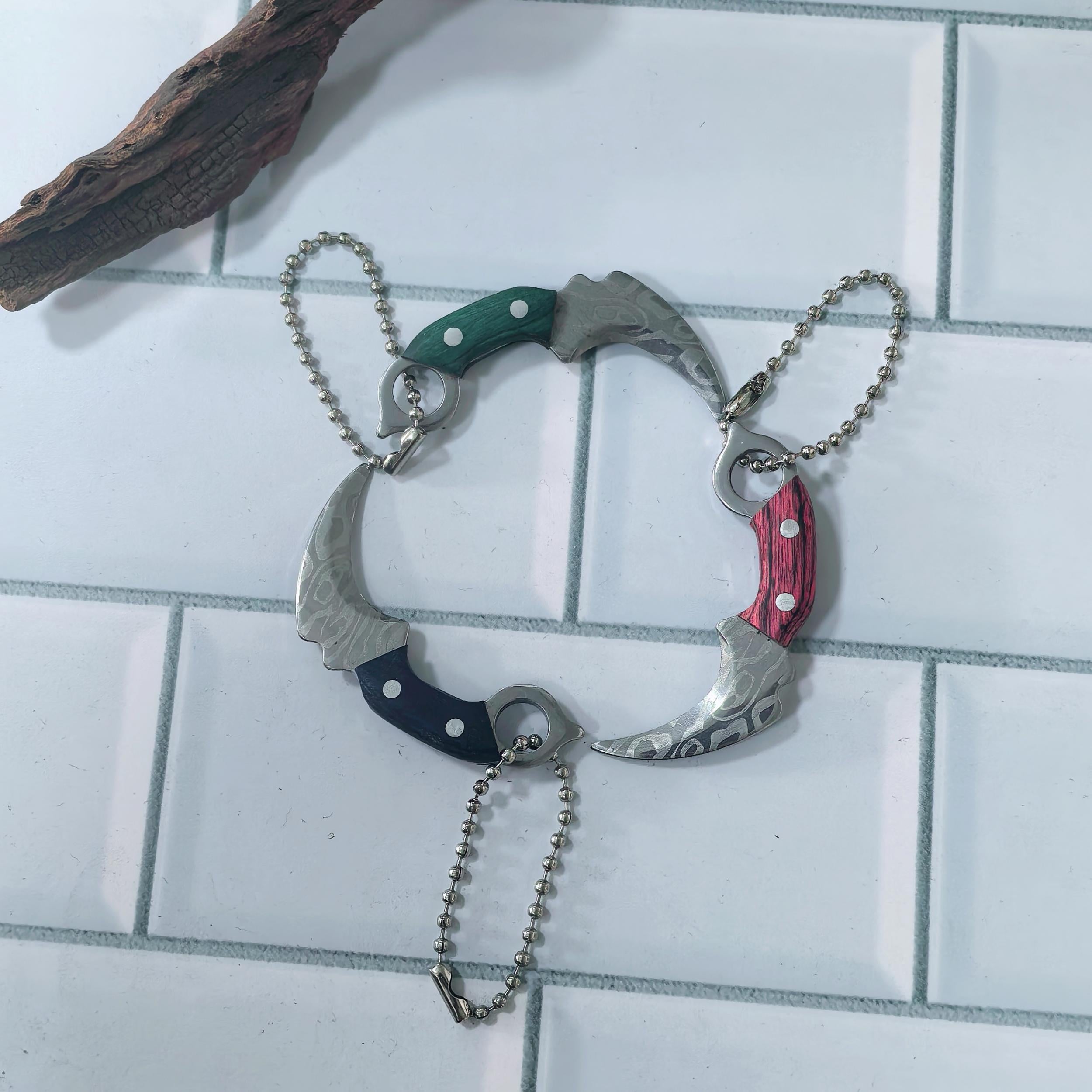 Green red wooden handle mini stainless steel keychain with leather cover