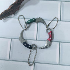 Green red wooden handle mini stainless steel keychain with leather cover