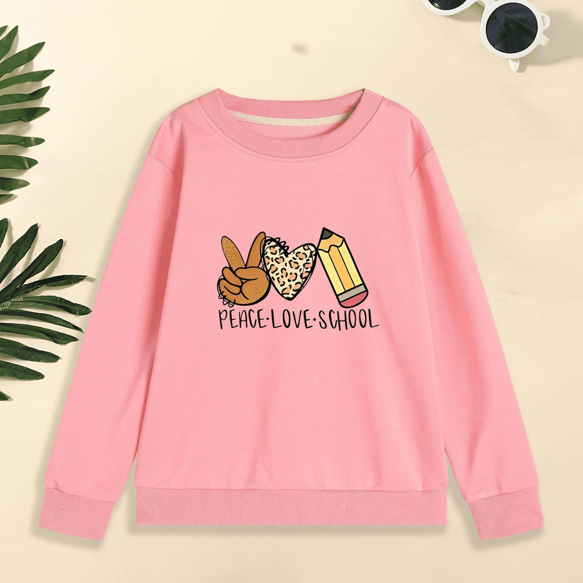 Girls' Leopard Pencil Graphic Sweatshirt Long Sleeve Round Neck Pullover