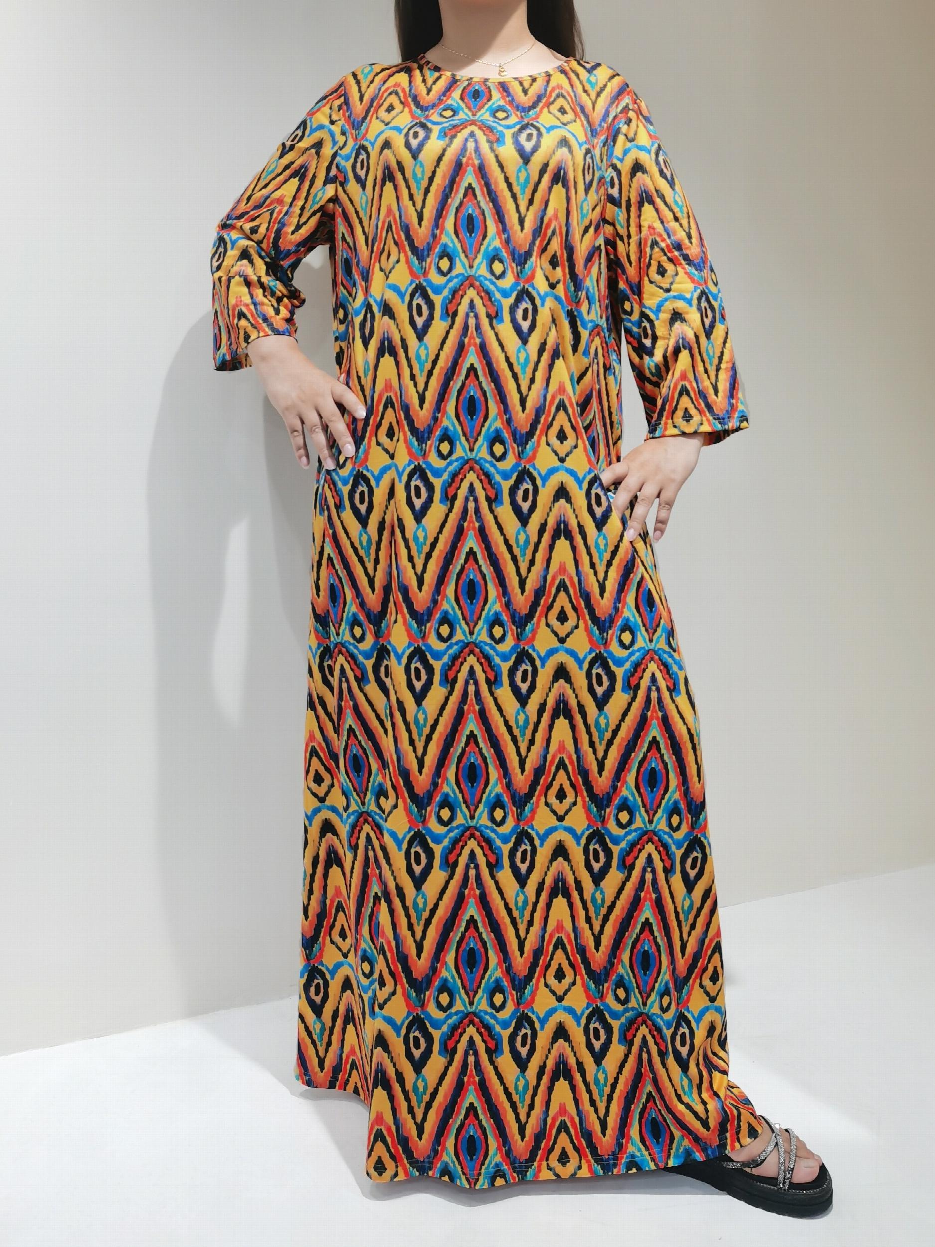  Boho Lounge Dress Women's Allover Print Long Sleeve Round Neck Tee