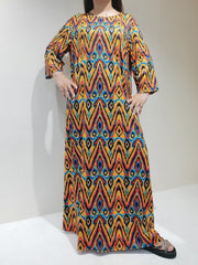  Boho Lounge Dress Women's Allover Print Long Sleeve Round Neck Tee