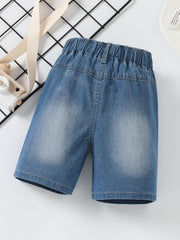 Boys Stylish Letter Print Denim Shorts Elastic Waist Stretch Denim Shorts