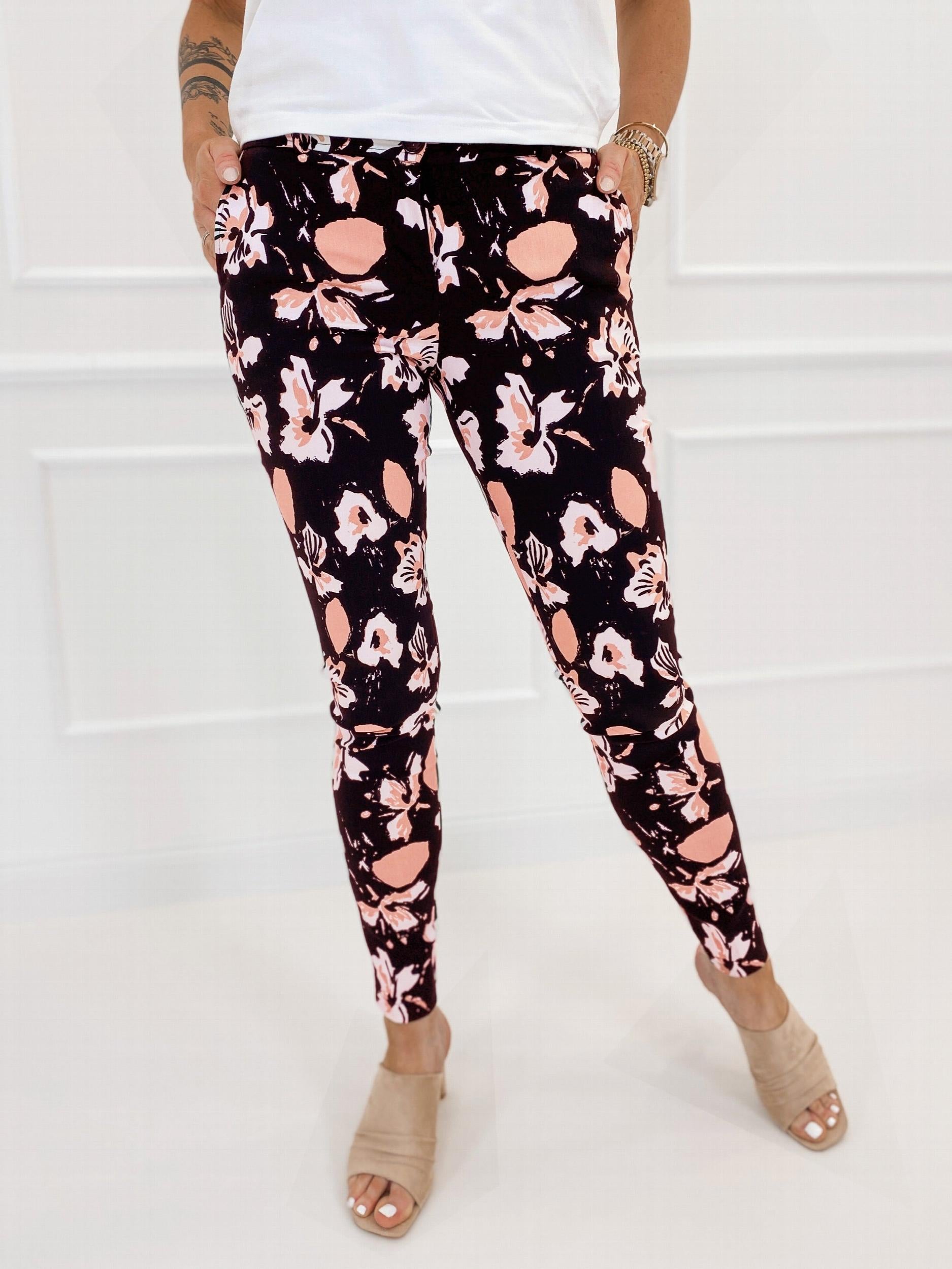  Floral Print Skinny Trousers With Pockets