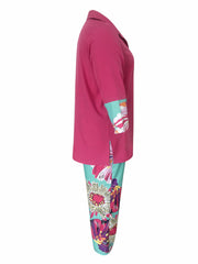  Colorblock Floral Print Blouse & Pants Set