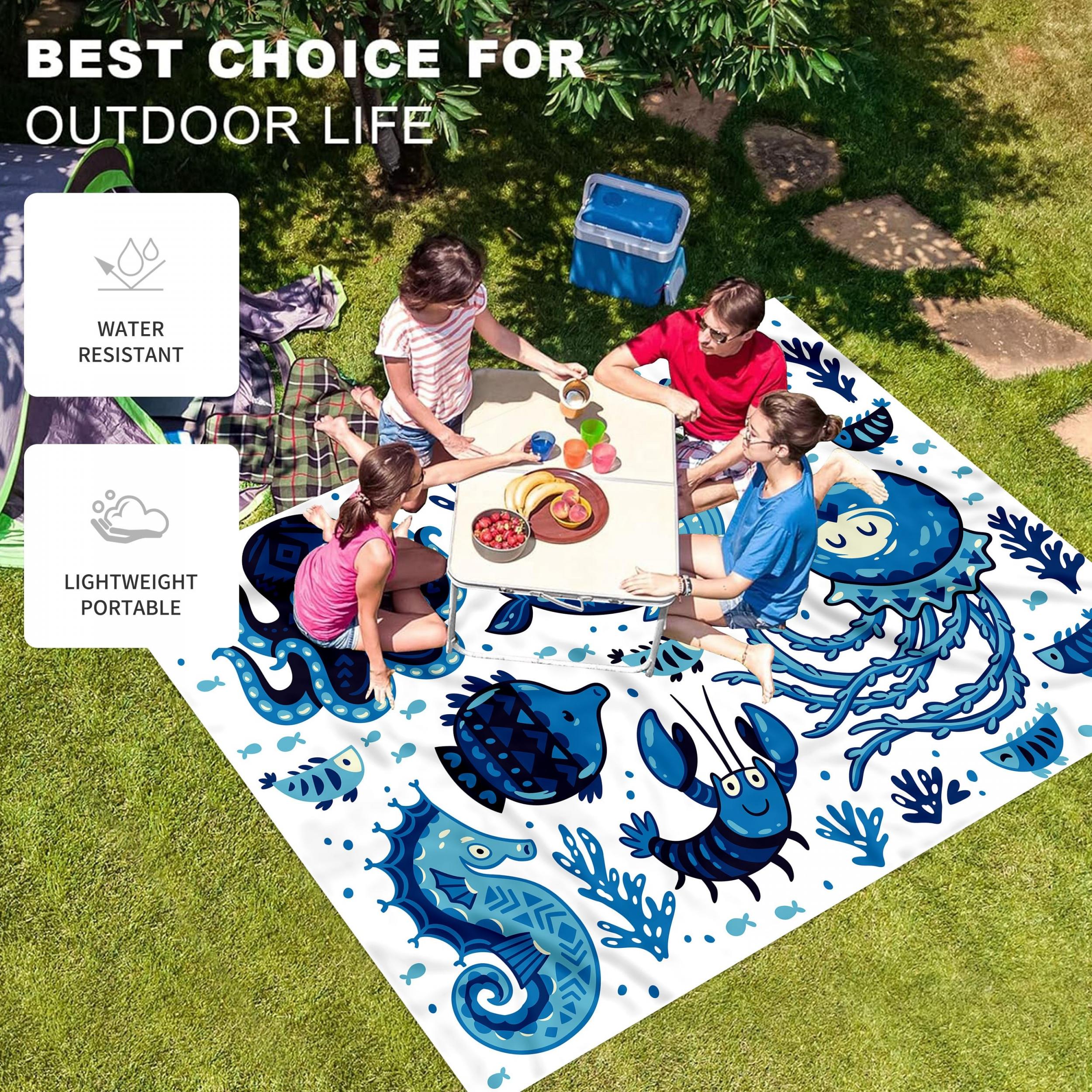 Marine Animal Print Picnic Mat Lightweight Waterproof Sandproof