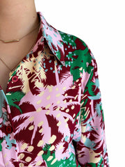  Tree Print Long Sleeve Collar Blouse