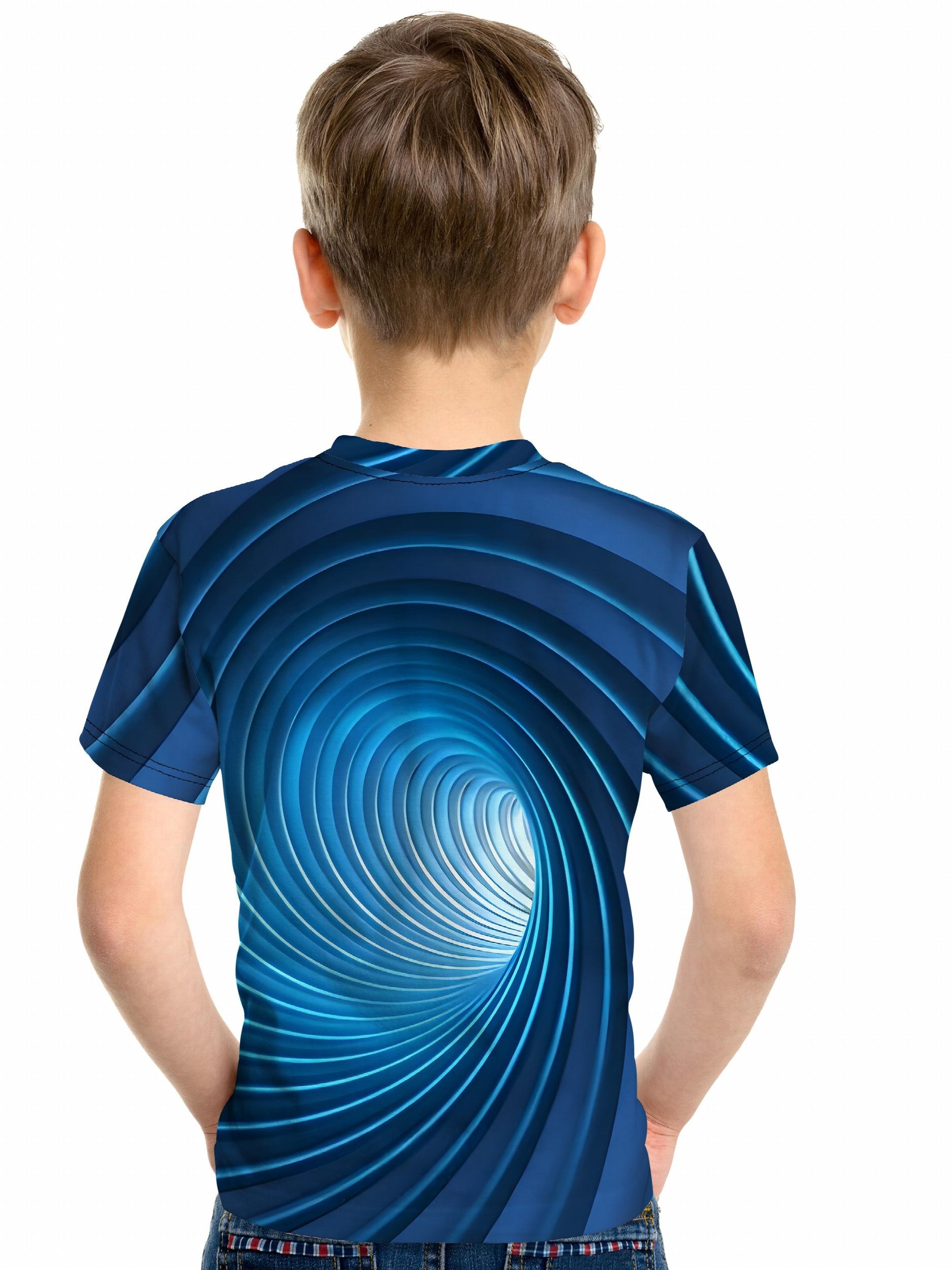 Swirl Line 3D Print Boy's Short Sleeve T-shirt Breathable Casual Top