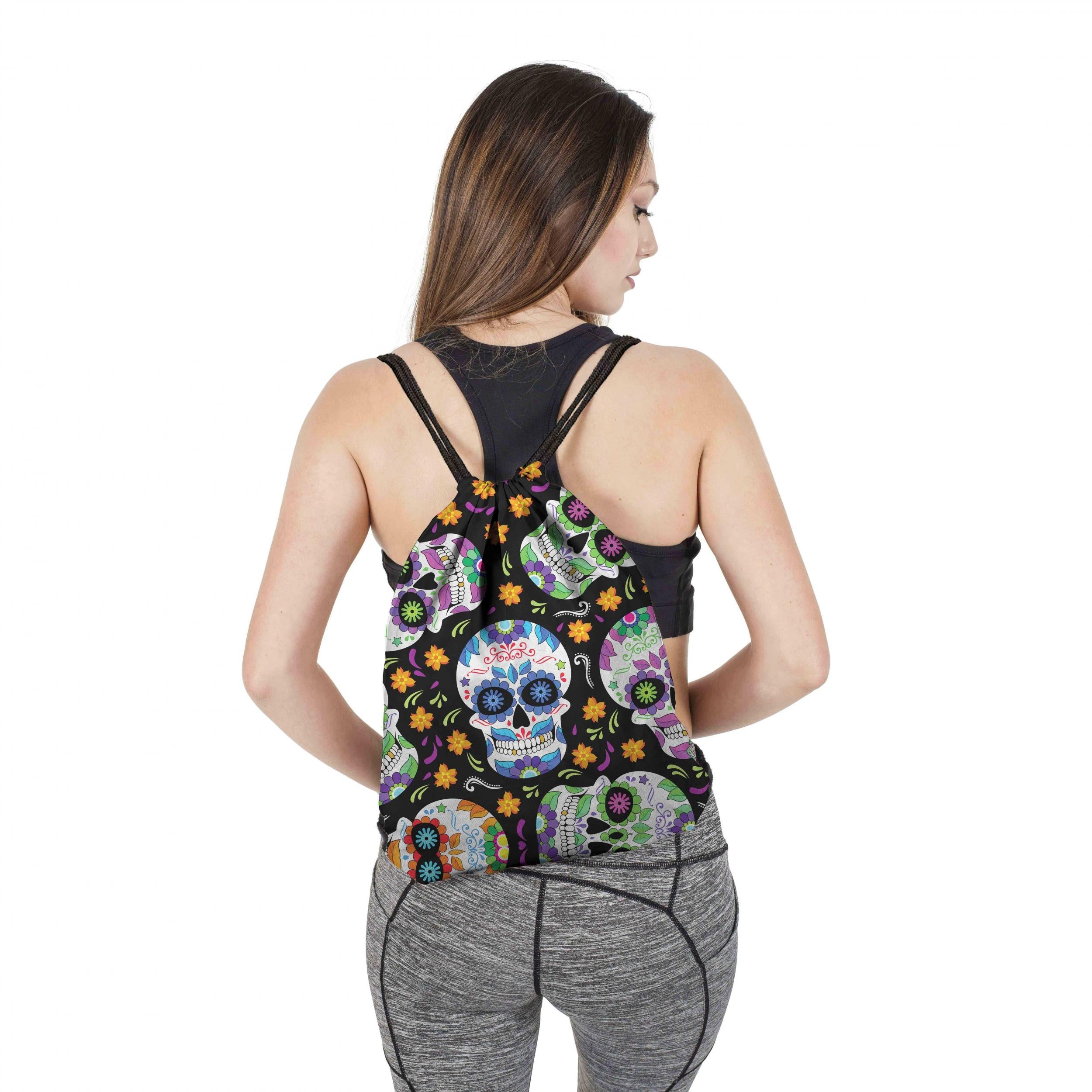 Vintage Skull Pattern Drawstring Bag Sports Backpack