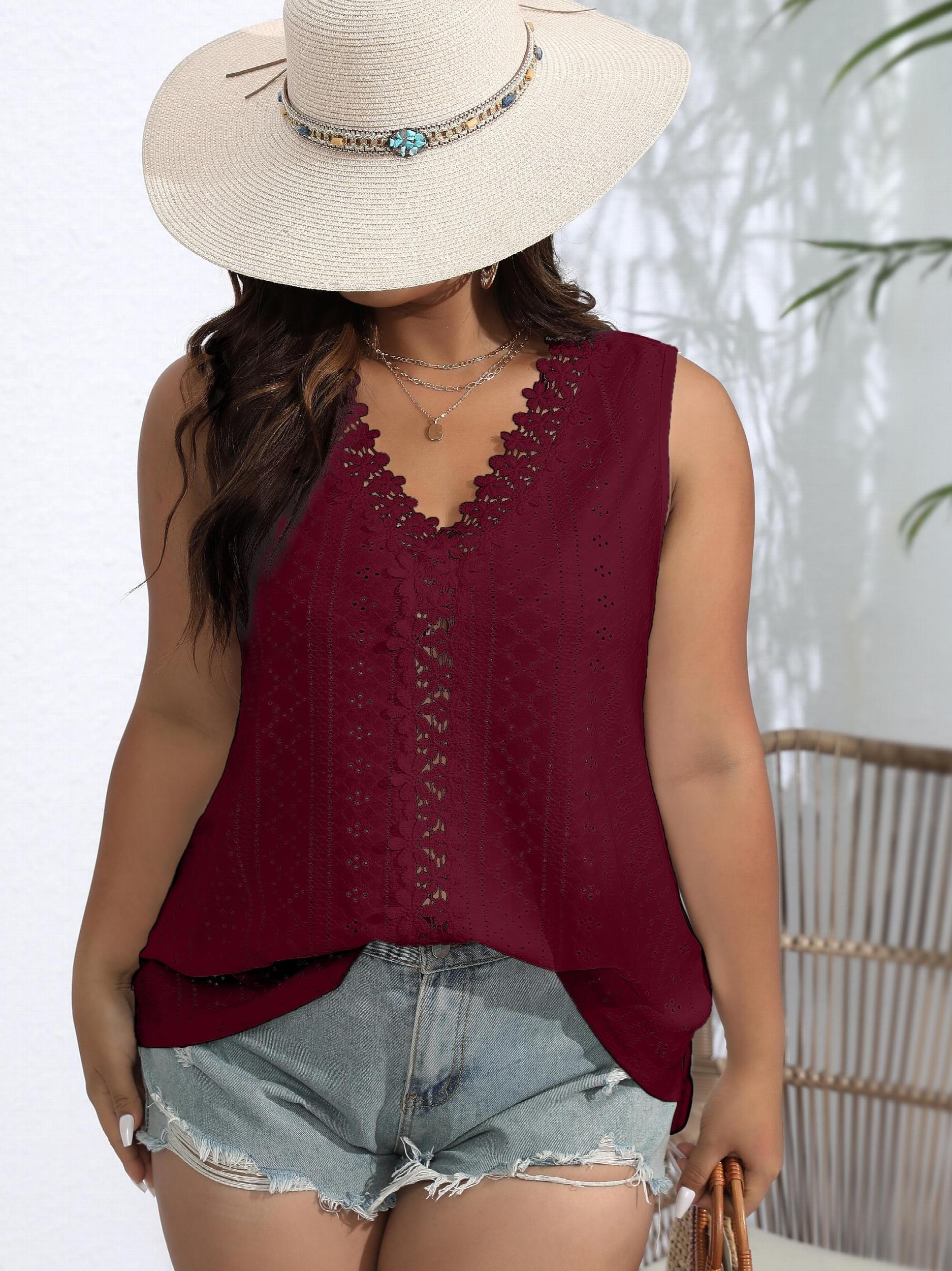  Women's Tank Top Lace V Neck Medium Stretch