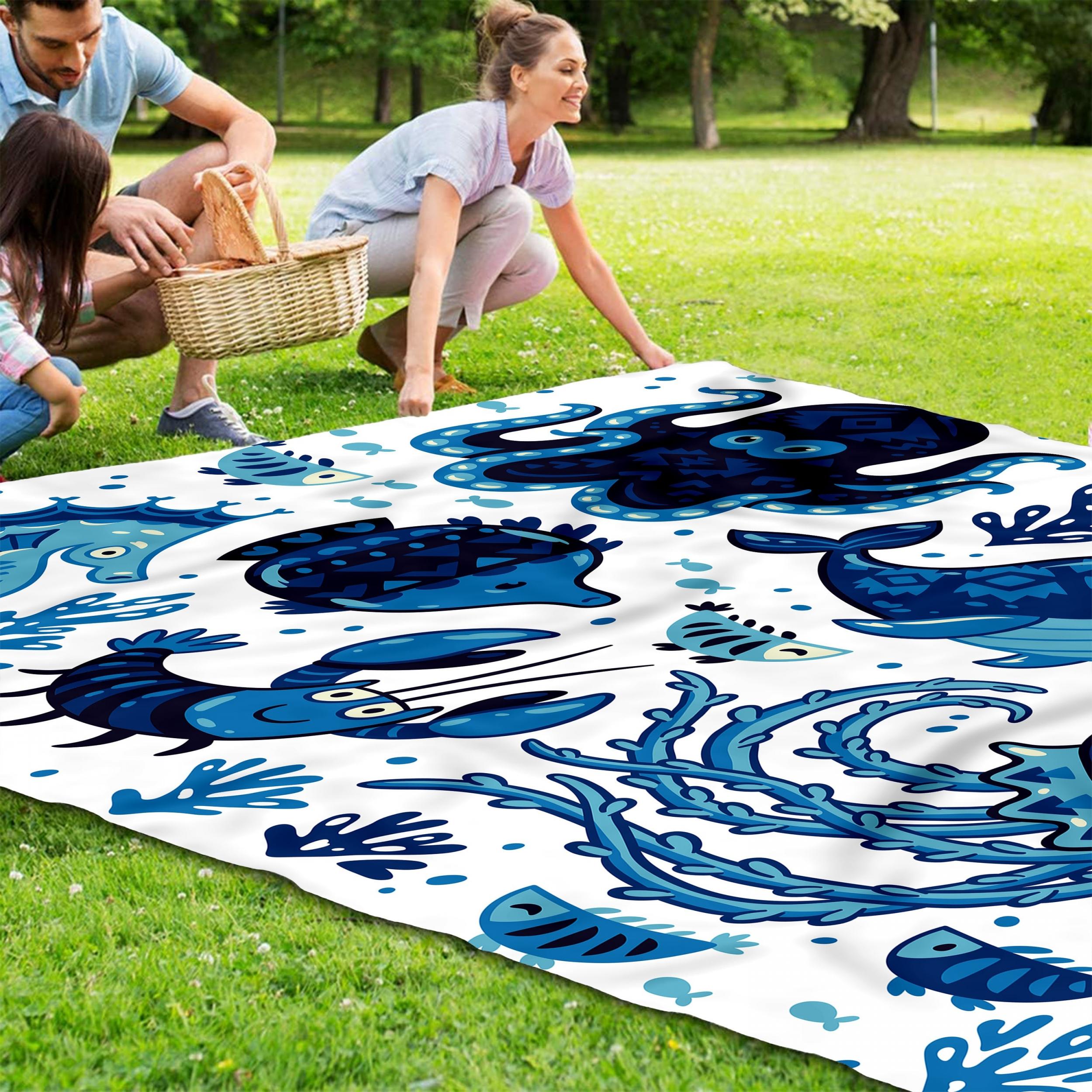 Marine Animal Print Picnic Mat Lightweight Waterproof Sandproof