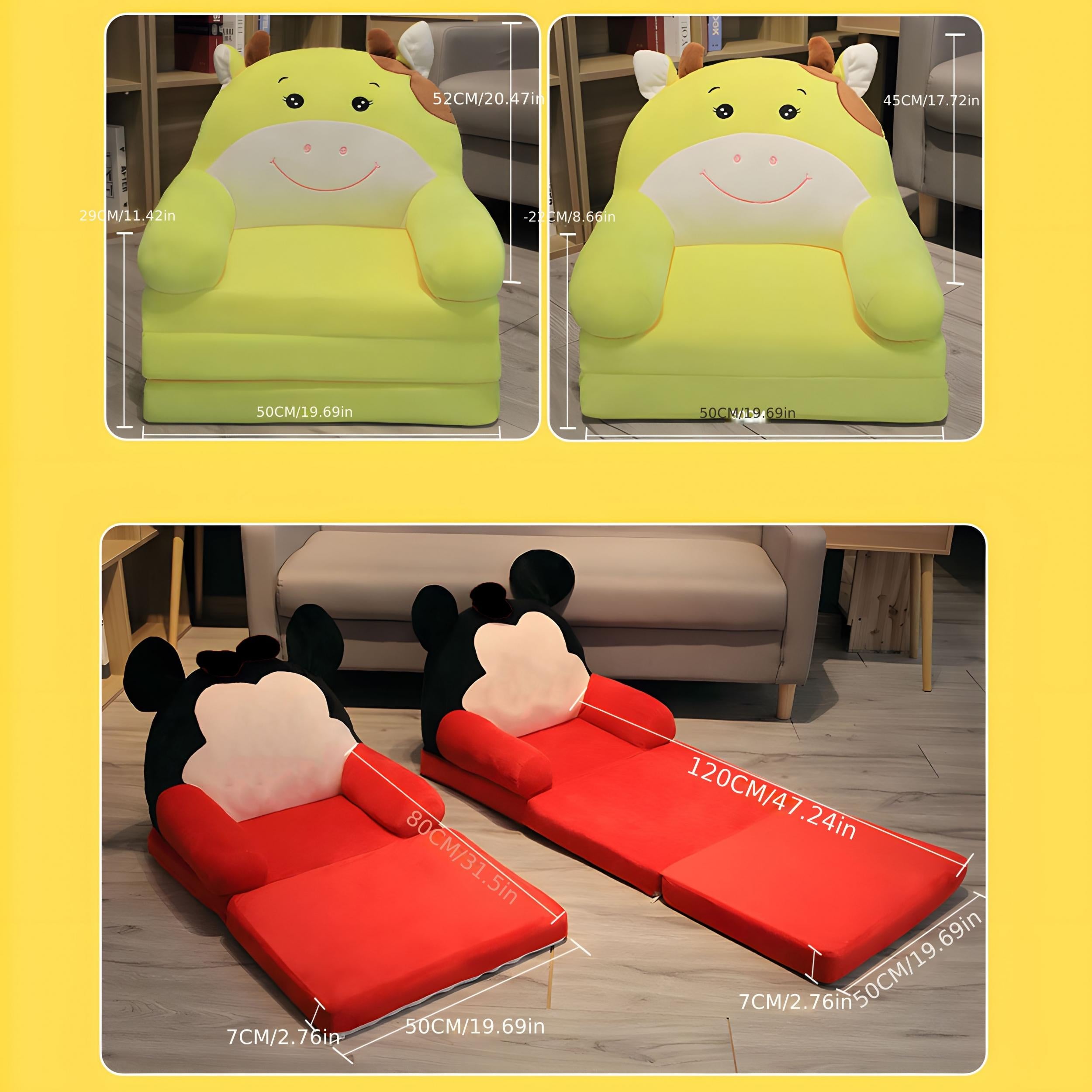 Kids' Folding Sofa Stool Plush Reclining Seat