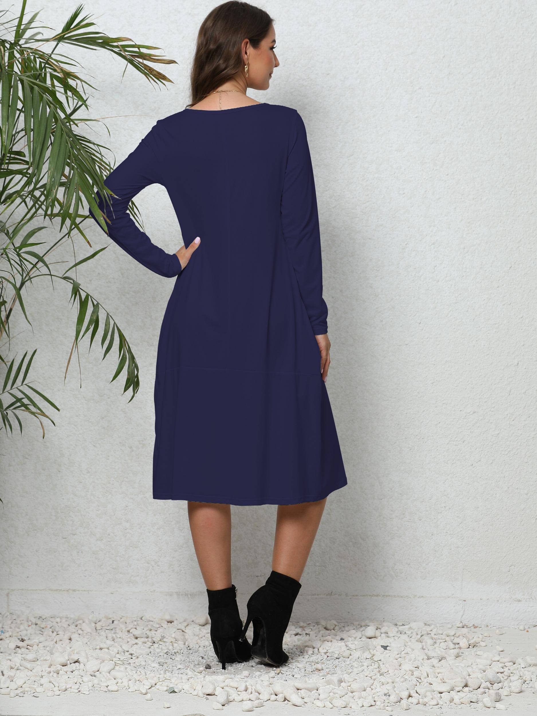  Long Sleeve Midi Dress With Pockets
