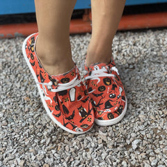 Women's Pumpkin & Owl Printed Shoes Low Round Toe Halloween Canvas Shoes