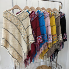 National Style Knitted Fringed Shawl V Neck for Spring & Autumn