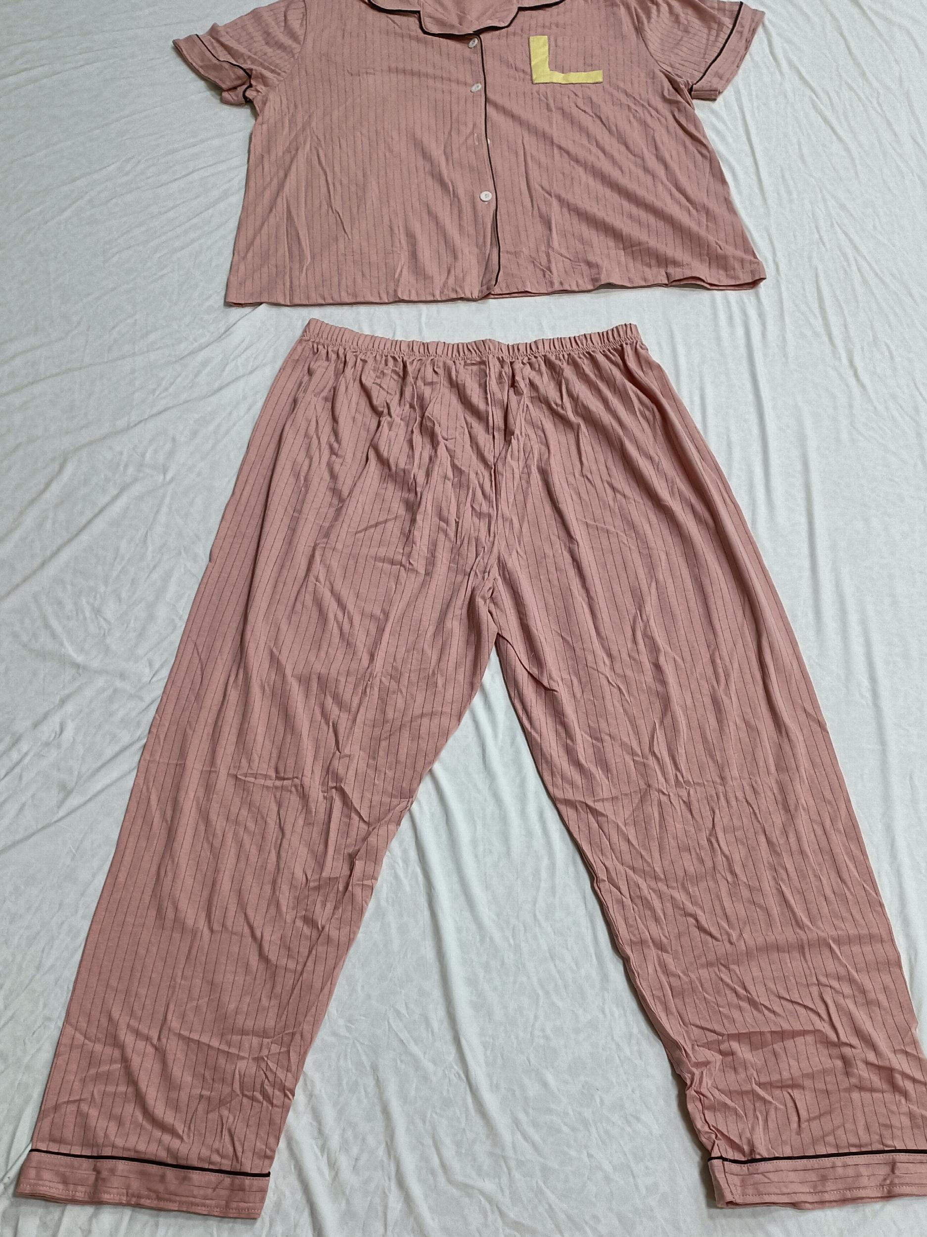  Ribbed Letter Print PJ Set Long Sleeve Top & Pants Women's Loungewear