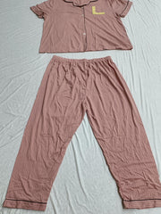  Ribbed Letter Print PJ Set Long Sleeve Top & Pants Women's Loungewear