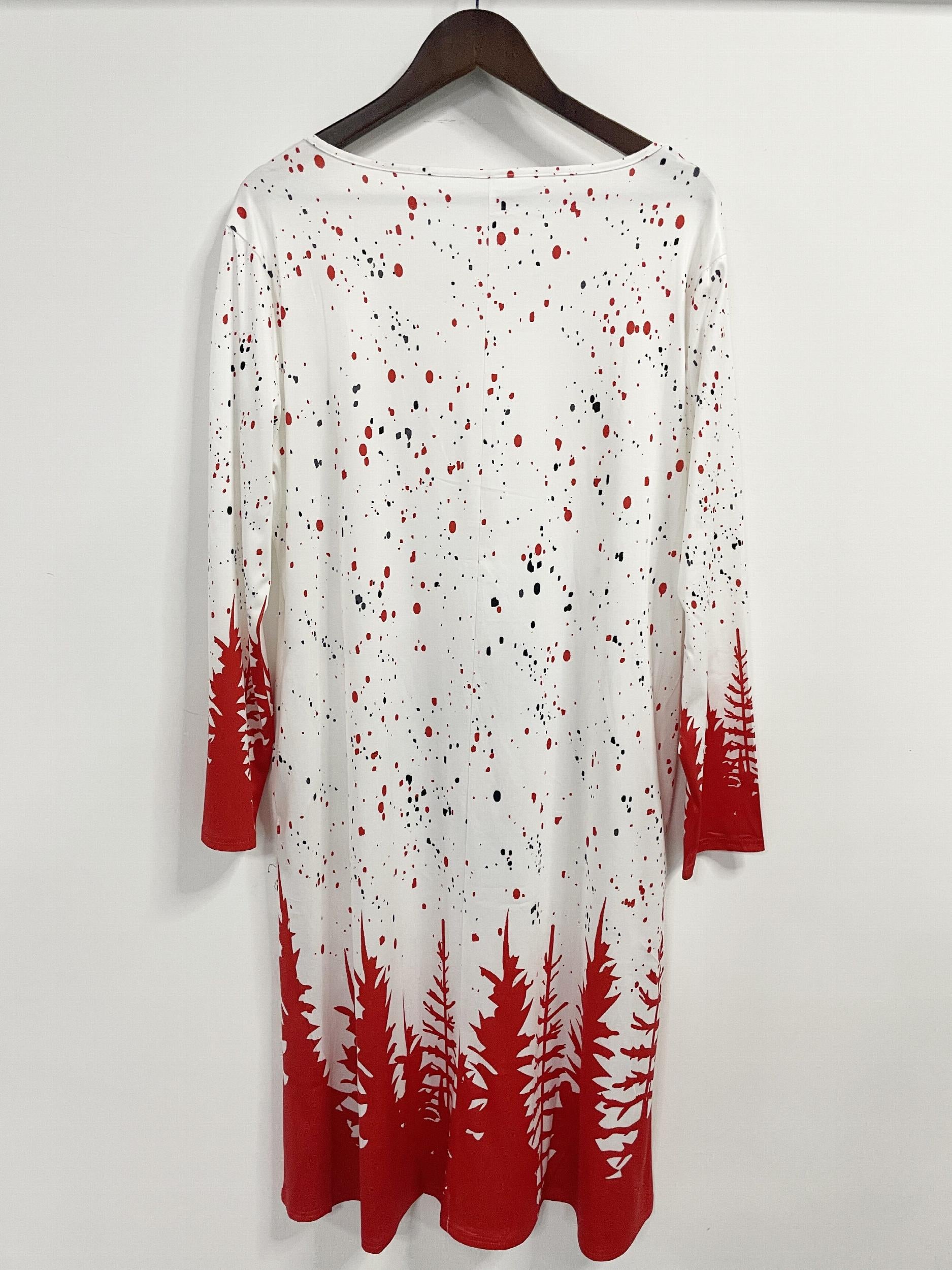 Women's Plus Christmas Dress with Hat & Tree Print