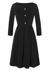Button Decor Long Sleeve Dress Plus Size Medium Stretch Casual Dress