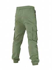 Classic Pocket Cargo Pants Men's Casual Loose Fit Drawstring Solid Cargo Pants