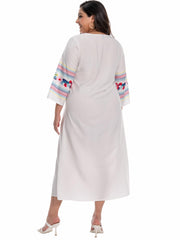  Floral Embroidered Cut Out Tie Front Abaya Dress