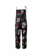  Rose & Skull Print Square Neck Jumpsuit
