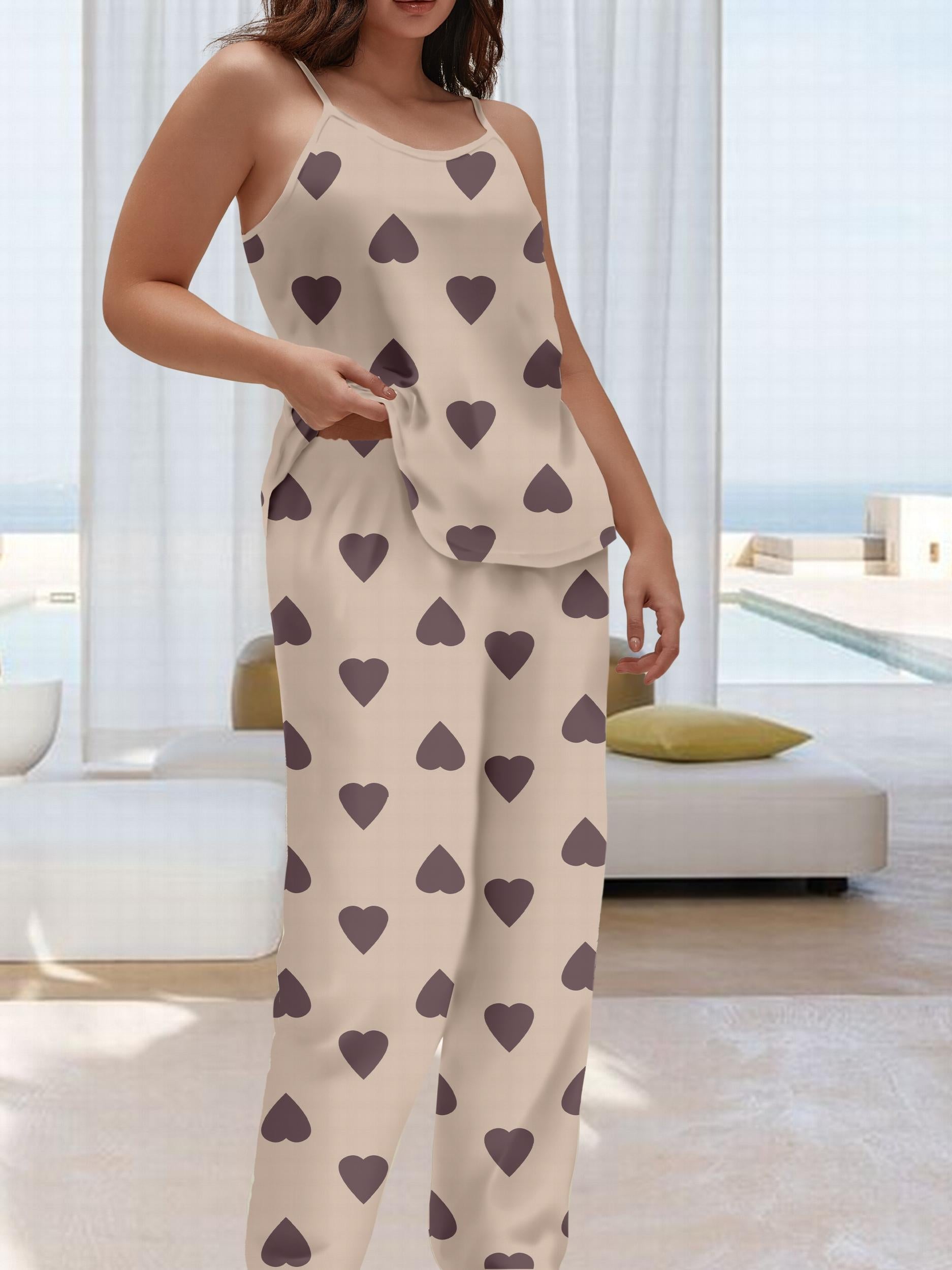  Heart Print Cami Top & Pants Lounge Set