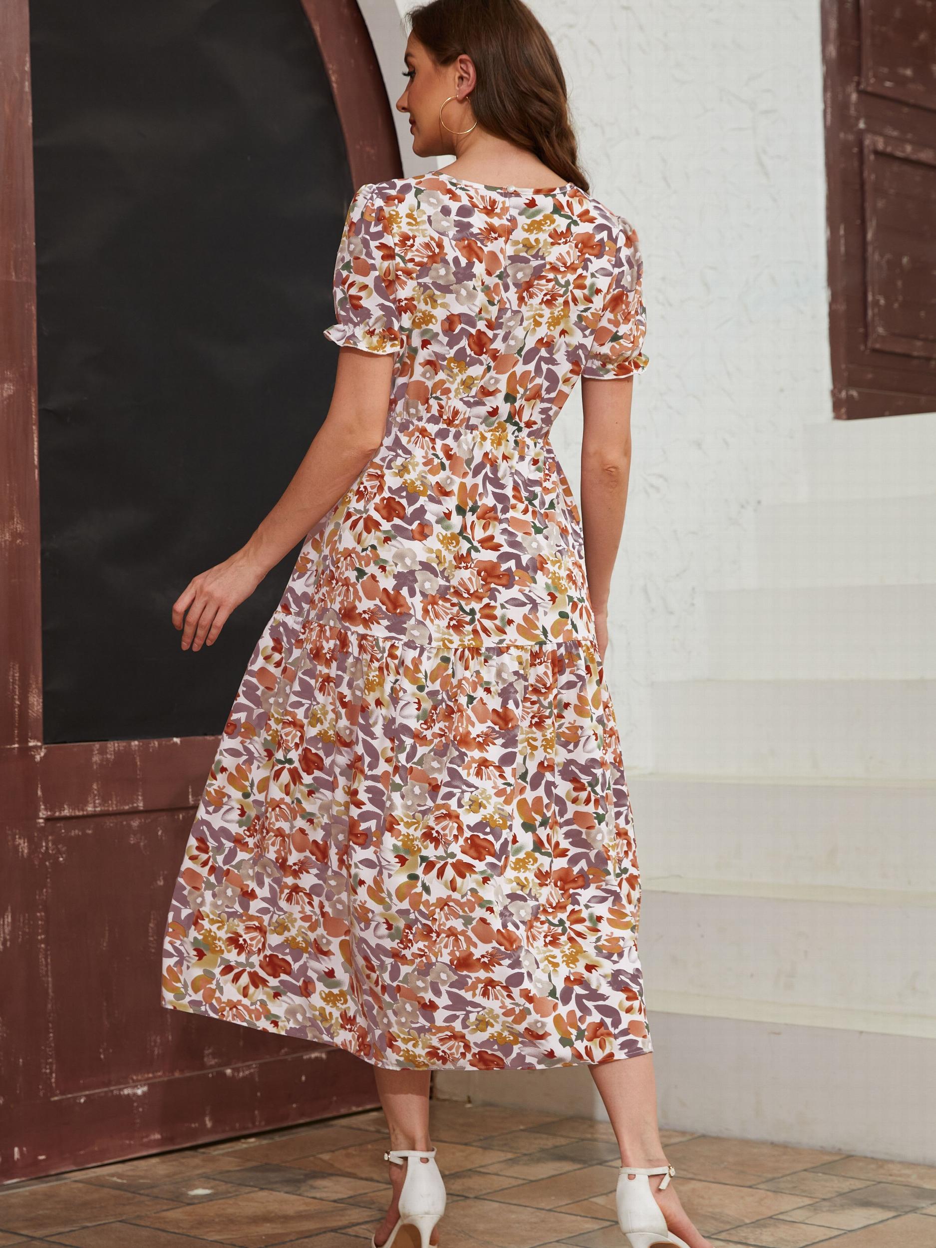 Floral Print Short Sleeve Dress for Spring & Summer