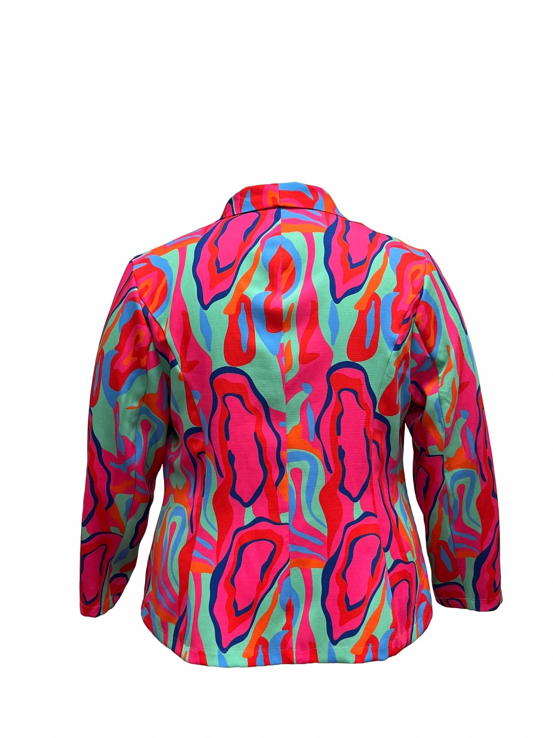  Casual Blazer Women's Plus Contrast Print Open Front Slim Fit Blazer