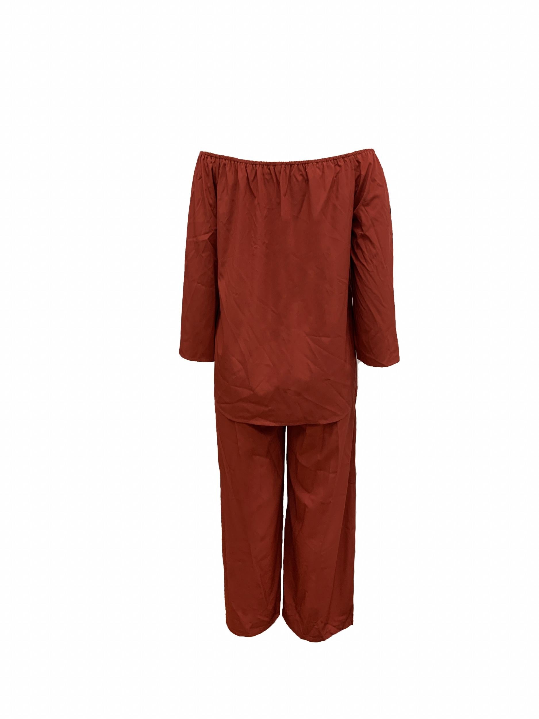  Casual 2 Piece Set Solid Long Sleeve One Shoulder Loose Top & Pants