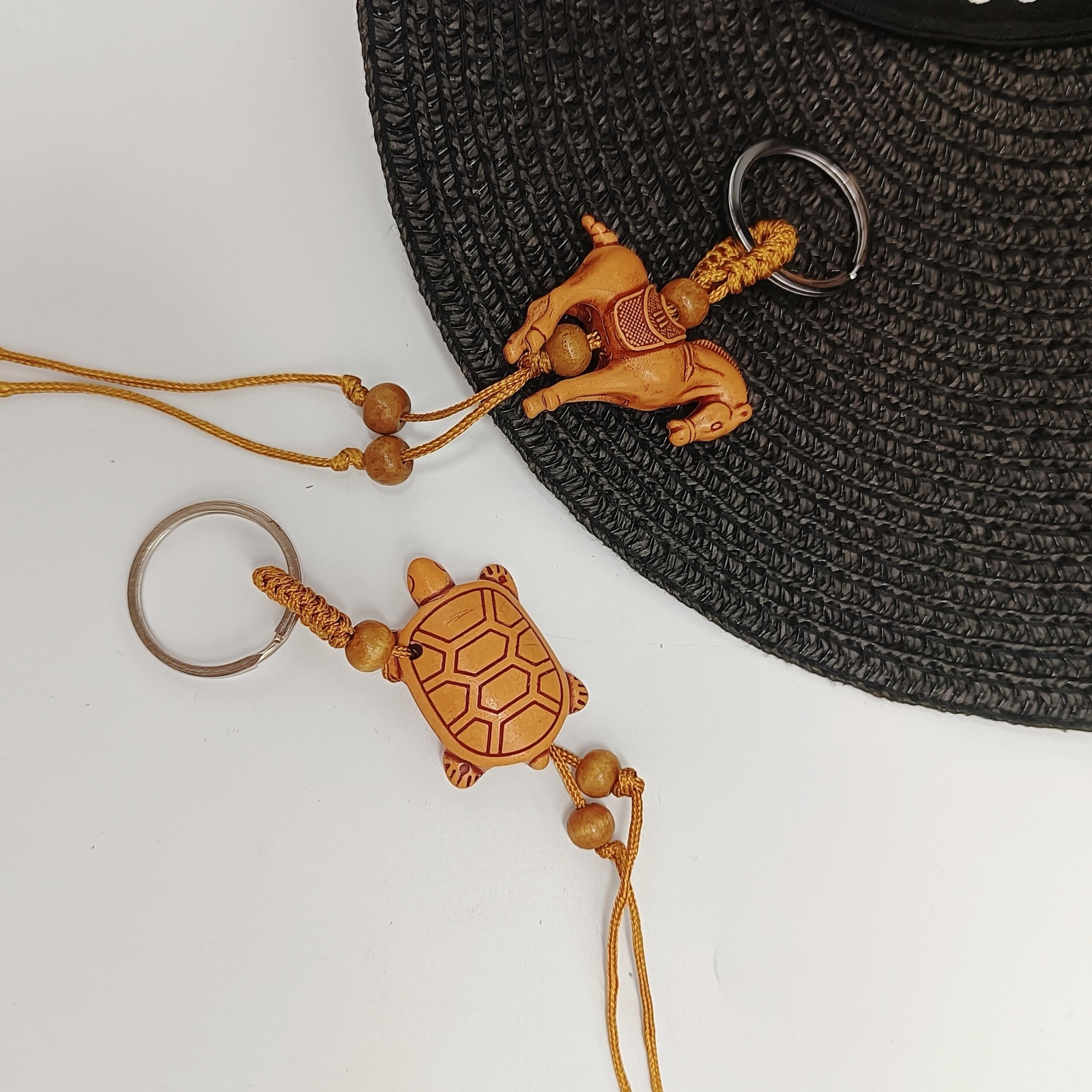 Wooden Horse & Turtle Couple Keychain Resin Pendant Gift Pair For Men