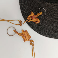 Wooden Horse & Turtle Couple Keychain Resin Pendant Gift Pair For Men