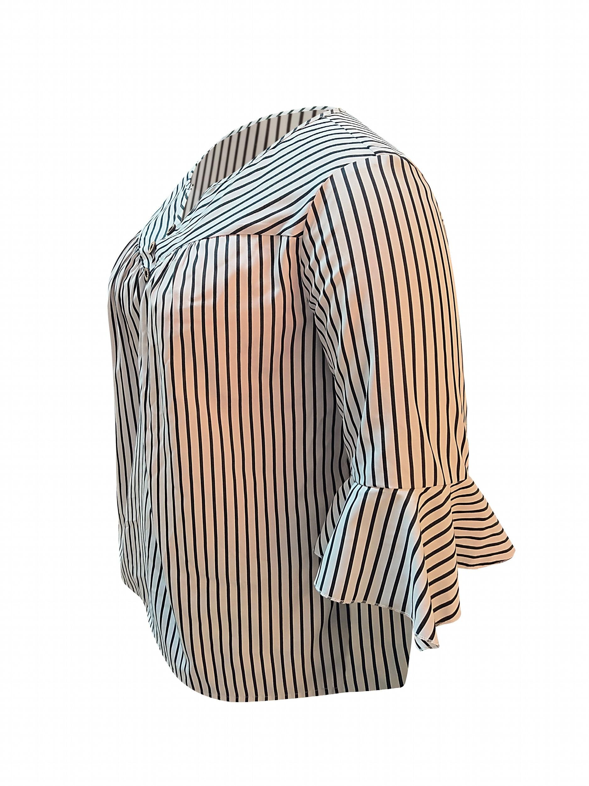  Colorblockstripe Print V Neck Top