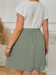  Eyelet Embroidery Pleated Dress with Belt