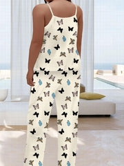  Butterfly Print Cami Top & Wide Leg Pants Pajamas Set