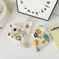5 Pairs Floral Print Socks Women's Mid Tube Stockings & Hosiery