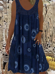  Tile Print Eyelet Embroidered Tank Dress