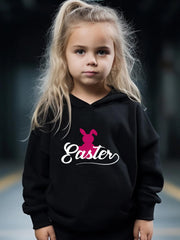 Red Rabbit Pattern Long Sleeve Hooded Sweatshirt Girls Comfy Hoodies Pullover