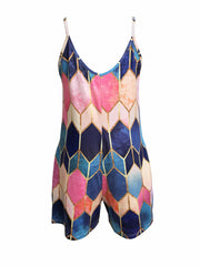 Geometric Print Spaghetti Romper Jumpsuit Sleeveless