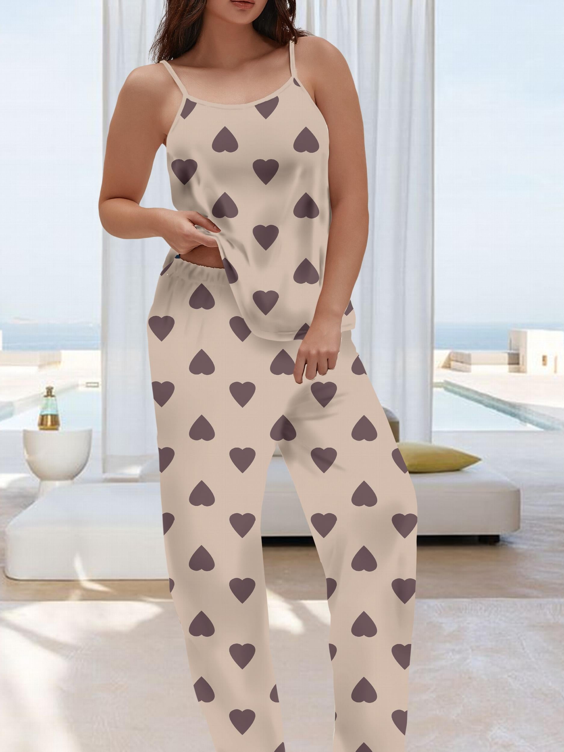 Heart Print Cami Top & Pants Lounge Set