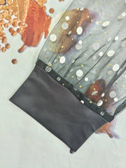  Women's Colorblock Butterfly Print Mesh Sleeve Dress