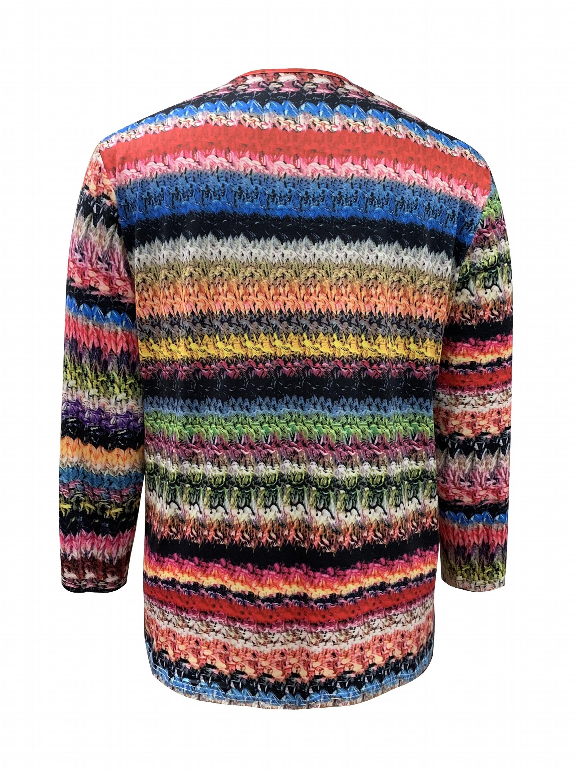  Colorblock Knit Print Long Sleeve Cardigan