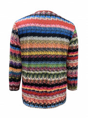  Colorblock Knit Print Long Sleeve Cardigan