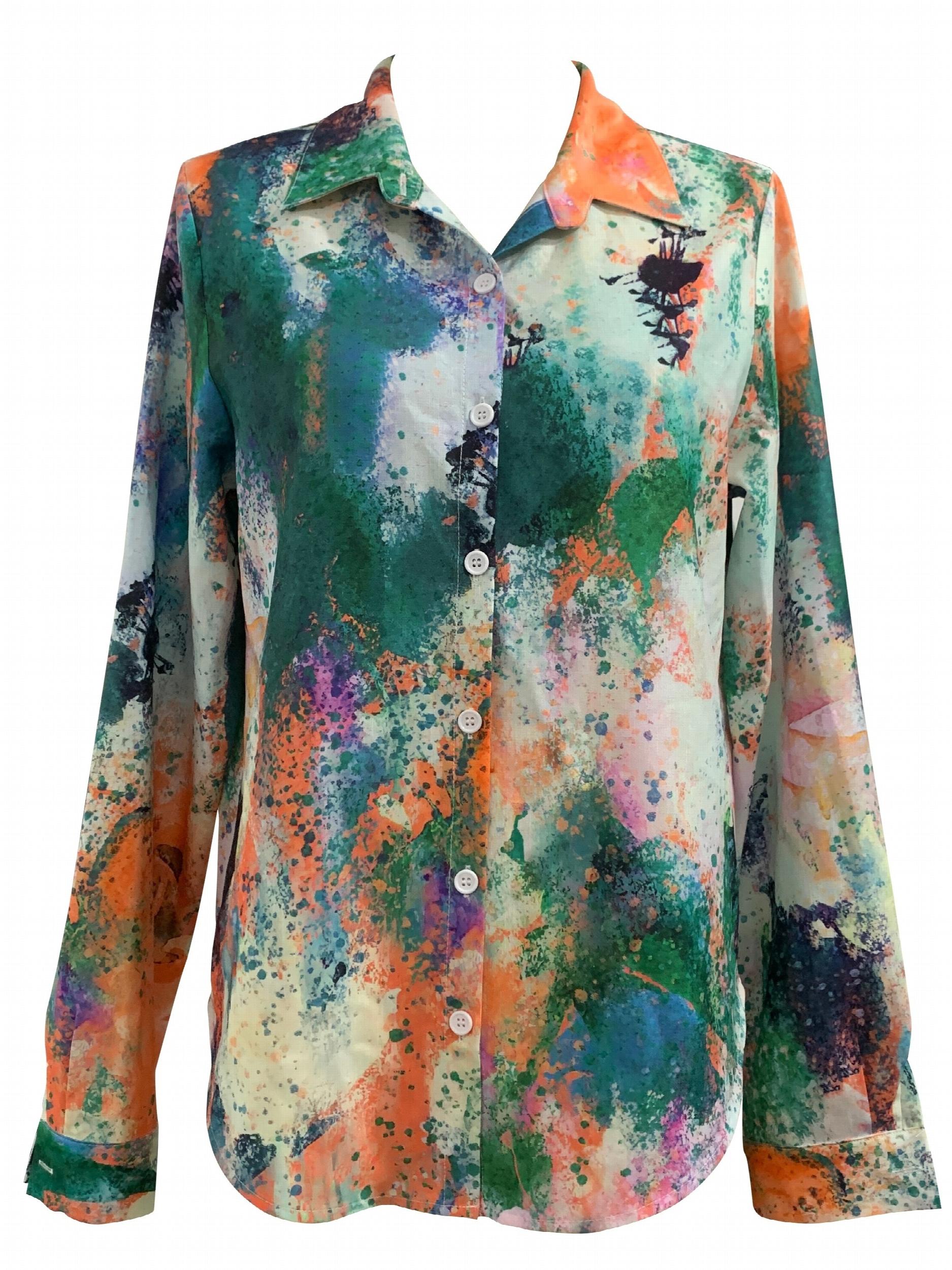  Allover Print Button Up Long Sleeve Blouse