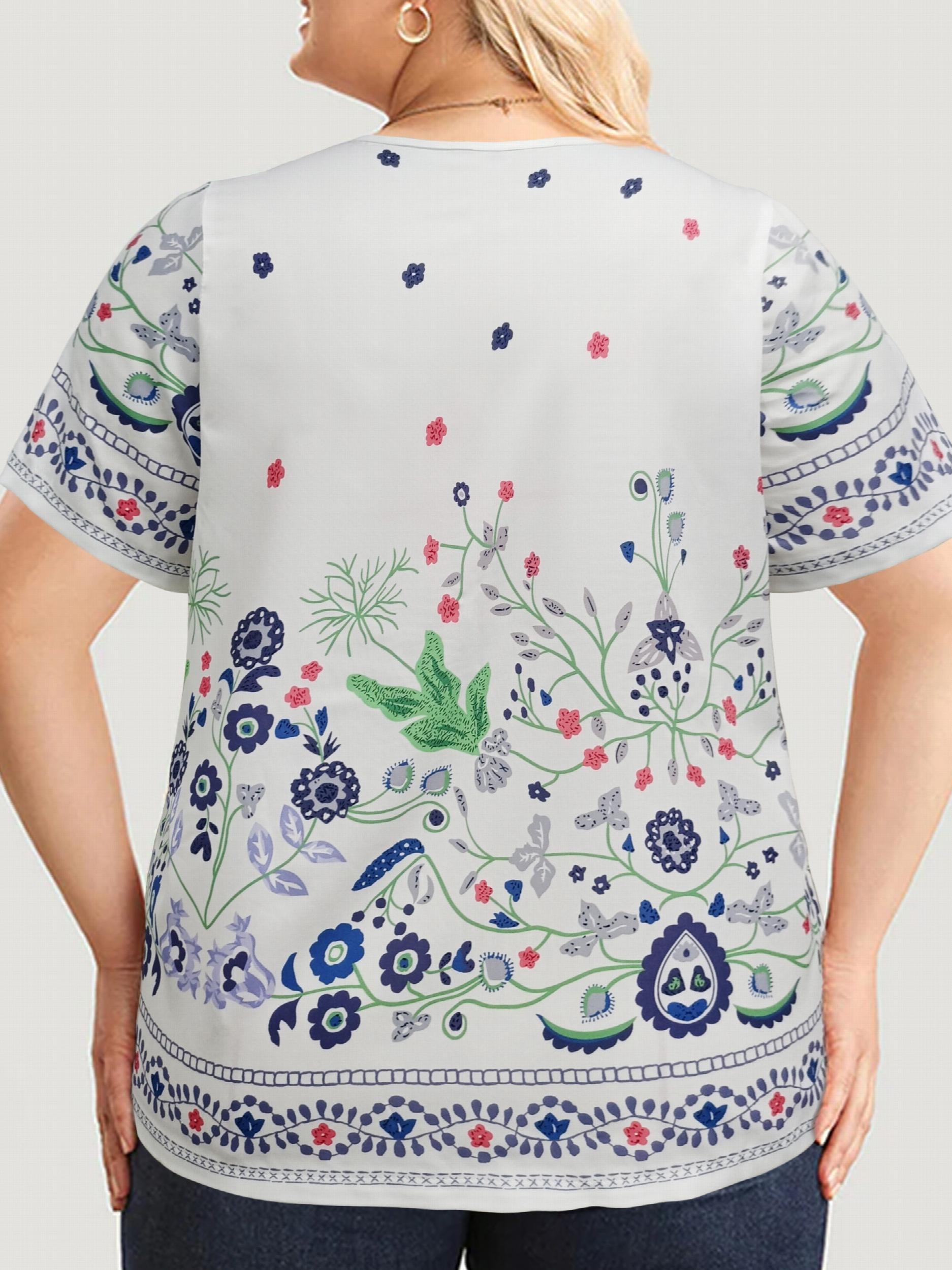  Floral Print Short Sleeve Blouse