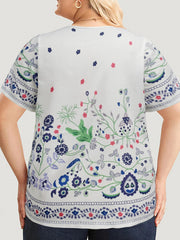  Floral Print Short Sleeve Blouse