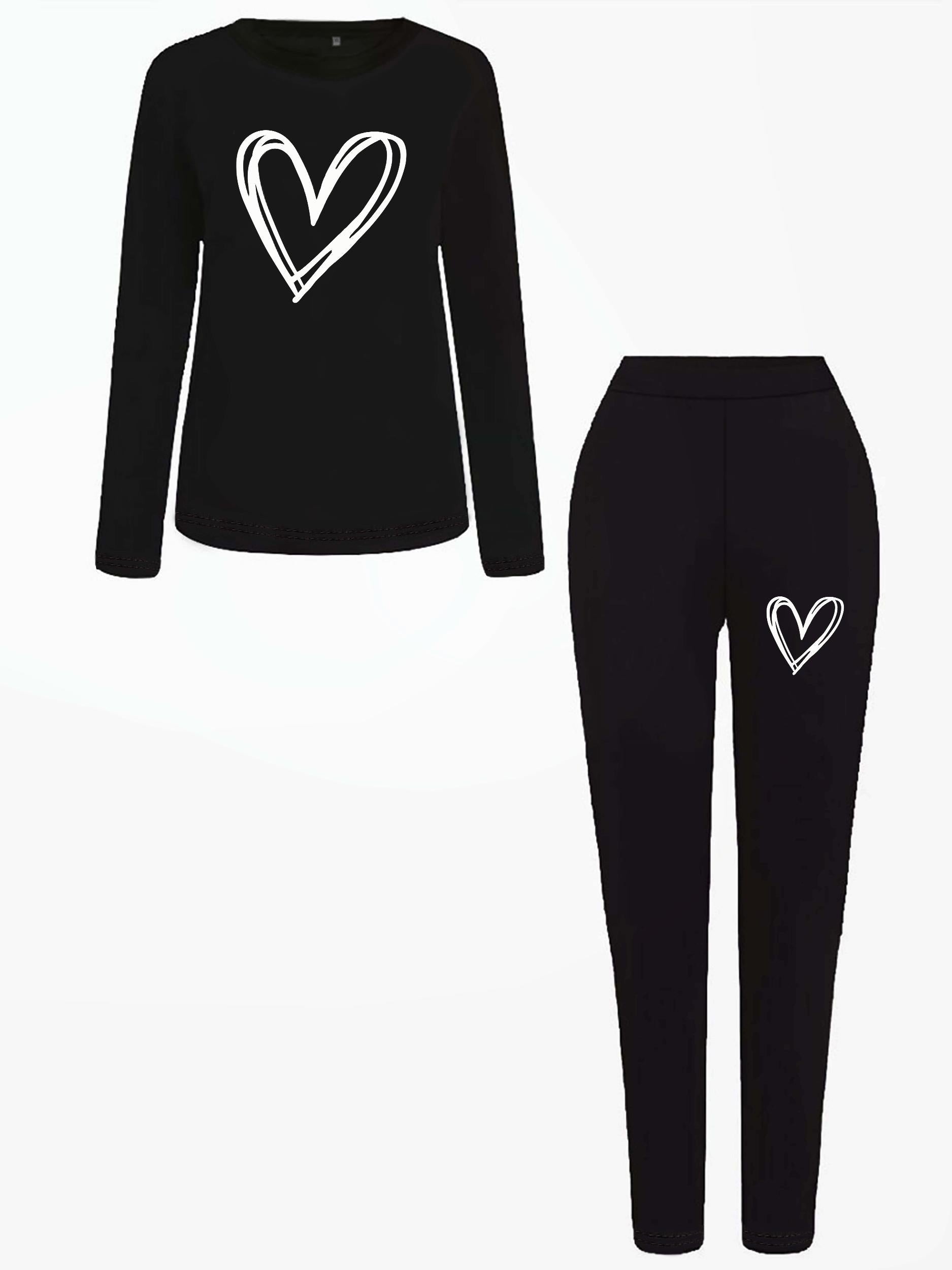  Heart Print Top & Leggings 2 Piece Set